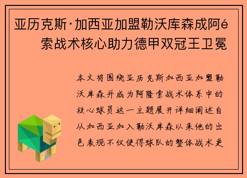 亚历克斯·加西亚加盟勒沃库森成阿隆索战术核心助力德甲双冠王卫冕