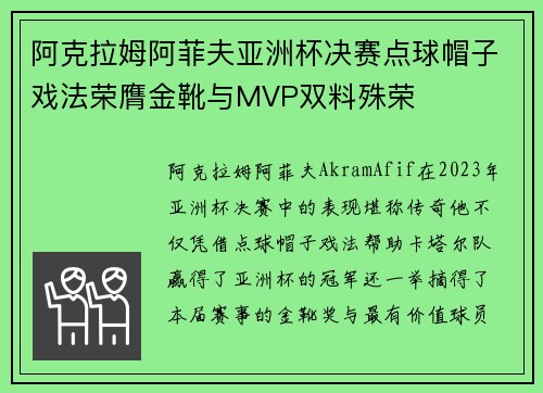 阿克拉姆阿菲夫亚洲杯决赛点球帽子戏法荣膺金靴与MVP双料殊荣 阿克拉姆阿菲夫亚洲杯决赛点球帽子戏法荣膺金靴与MVP双料殊荣